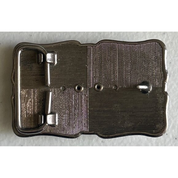 Vintage Silver Belt Buckle With Brown Stone Inlay & Southwestern Design - Picture 2 of 4